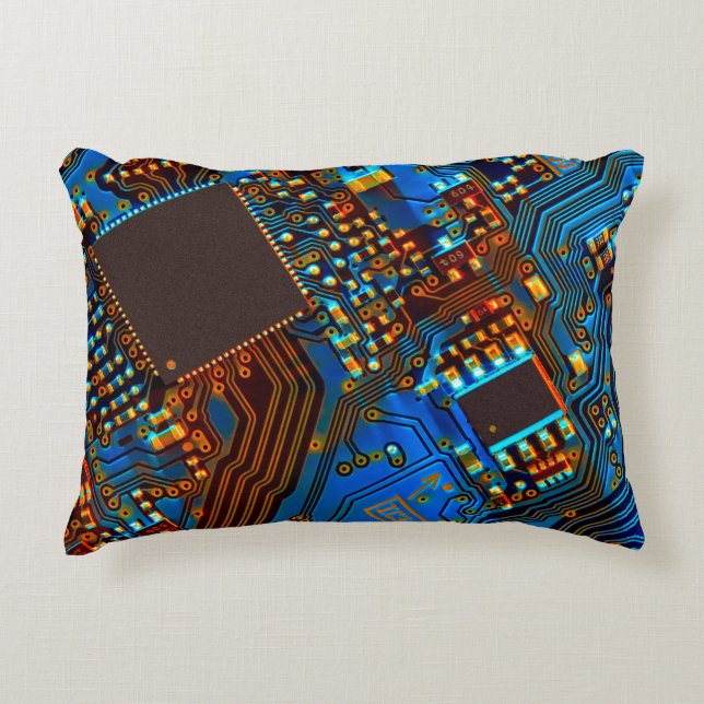 Electronic circuit board close up. background,boar decorative cushion (Front)