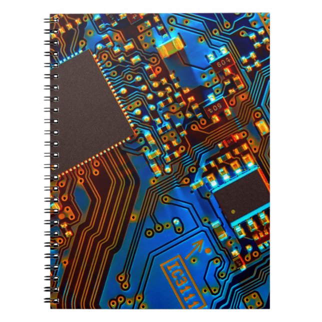 Electronic circuit board close up. background,boar notebook (Front)