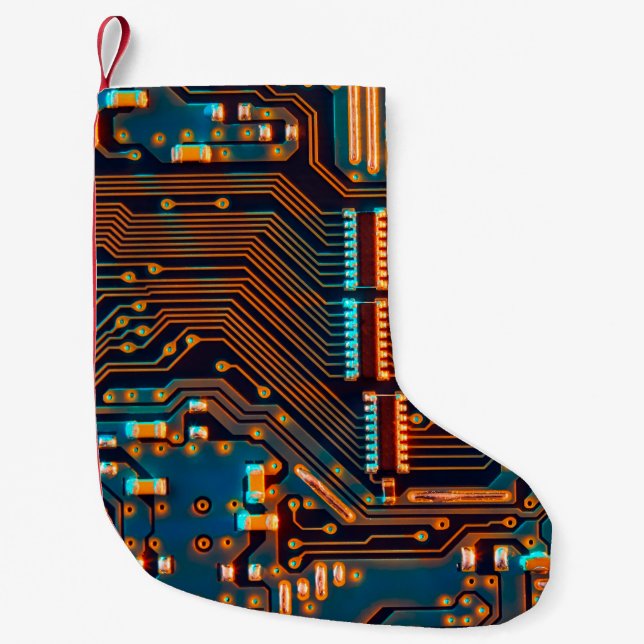 Electronic circuit board close up. background,boar small christmas stocking (Front)