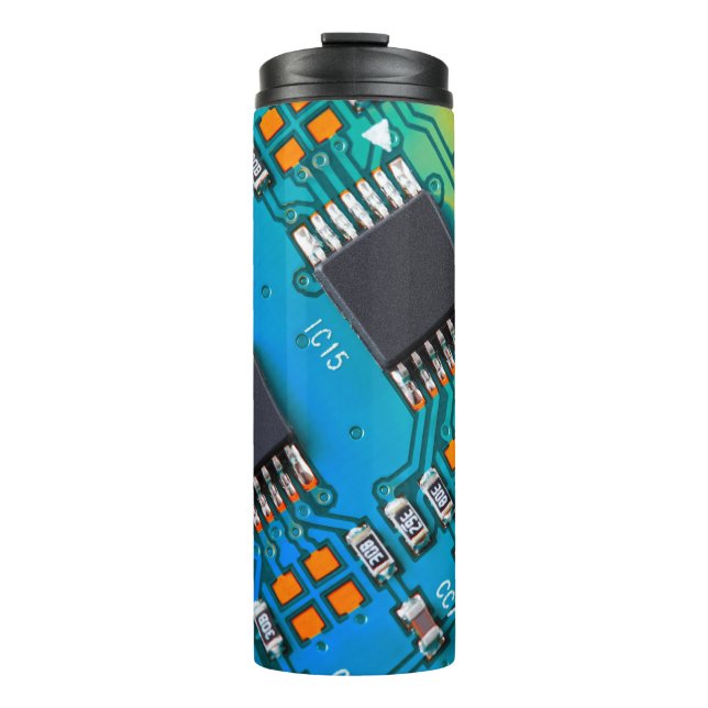 Electronic circuit board close up. background,boar thermal tumbler (Front)