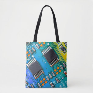 Electronic circuit board close up. background,boar tote bag