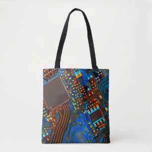 Electronic circuit board close up. background,boar tote bag