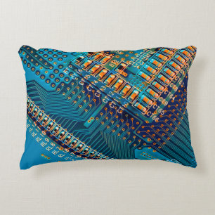 Electronic circuit board close up. computer,semico decorative cushion