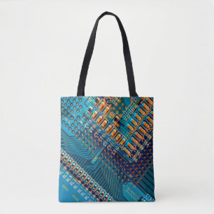 Electronic circuit board close up computer, semico tote bag