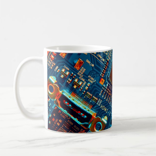 Electronic circuit board close up. electronic,micr coffee mug (Left)