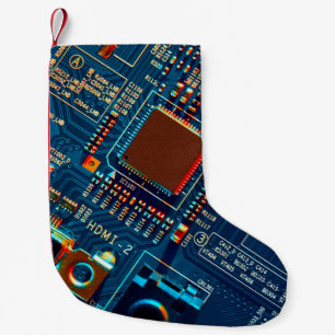 Electronic circuit board close up. electronic,micr small christmas stocking