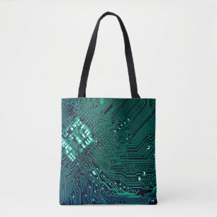 Electronic circuite board background,abstract,blue tote bag