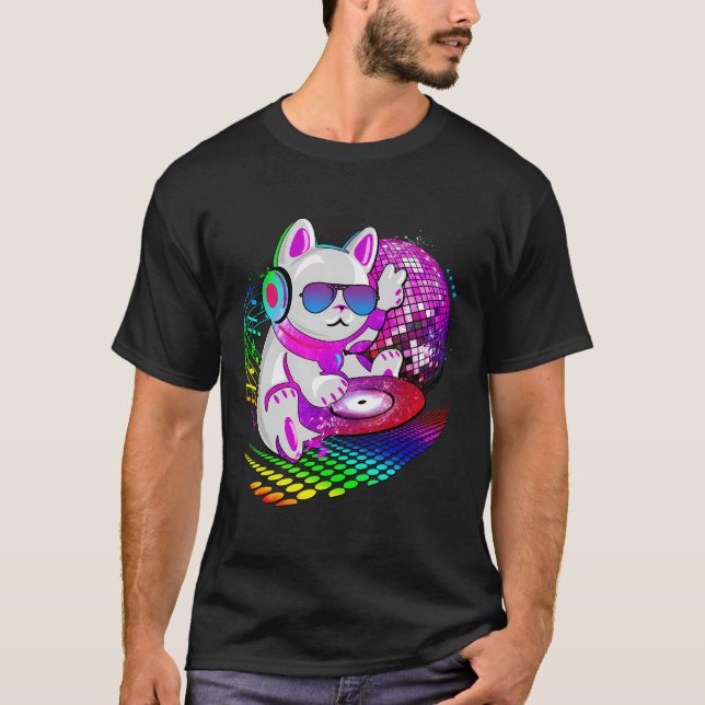Electronic Dance Music Cat Dj T-Shirt (Front)