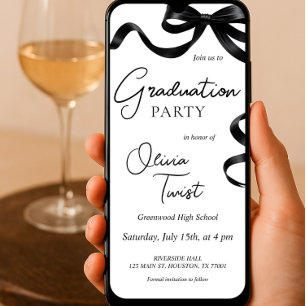 Electronic Graduation Invitation Black Bow        