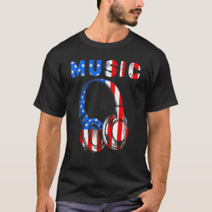 Electronic Music  Dj  Us American Flag Headphones T-Shirt