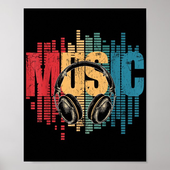 Electronic Music Lover DJ Vintage Headphones Poster (Front)