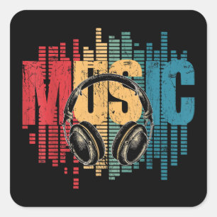 Electronic Music Lover DJ Vintage Headphones Square Sticker