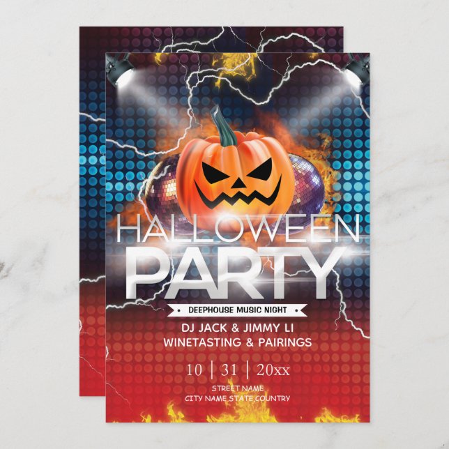 Electronic Neon Effect Jack-O-Lantern Halloween Invitation (Front/Back)