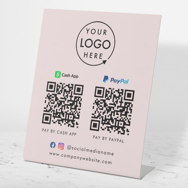 Electronic Payment | Cash App Paypal Pink QR Code Pedestal Sign (Versatile digital payment tabletop signs for sales, retail stores, salons, pop-ups, events & more!)