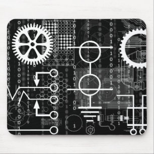 Electronic Symbols & Gears Black Mouse Mat