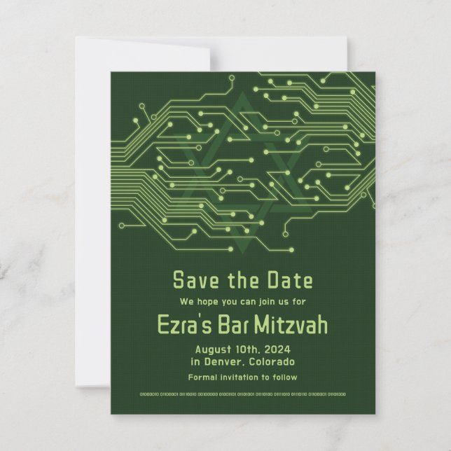 Electronics Computer Circuit Board Bar Mitzvah Save The Date (Front)