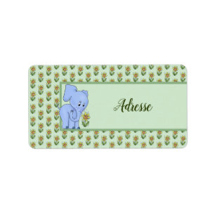 Elefant mit Blume Adressaufkleber Label