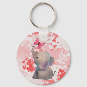 Elefant mit rosa Falter  Schlüsselanhänger Key Ring