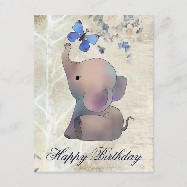 Elefant mit Schmetterling Postcard (Front)