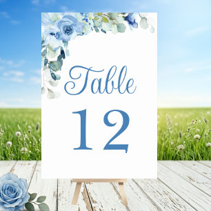 Elegabt Floral Blue Watercolor Roses Wedding Table Number