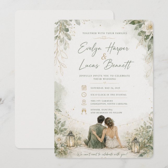 ElegaElegant orange Floral Wedding Invitation (Front/Back)
