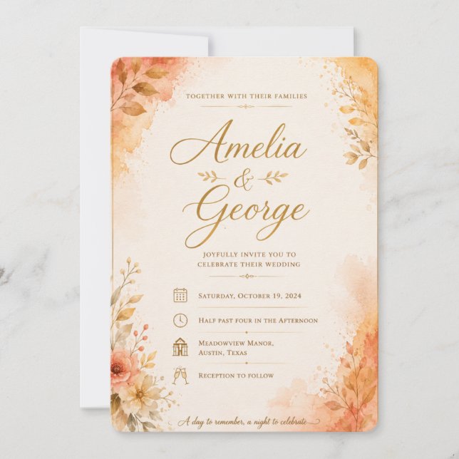ElegaElegant orange Floral Wedding Invitation Temp (Front)