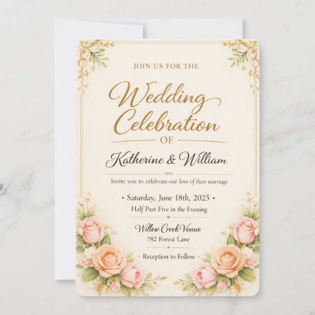 ElegaElegant orange Floral Wedding Invitation Temp (Front)