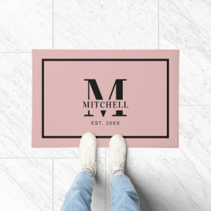 Elegan Blush Pink Monogram Custom Family Name Doormat