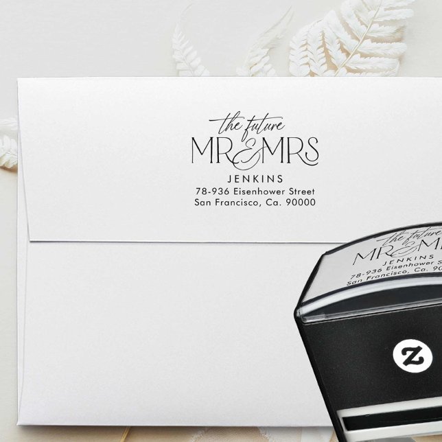 Elegan Future Mr and Mrs Address Wedding Self-inking Stamp (The Future Mr and Mrs Wedding Return Address Stamp)