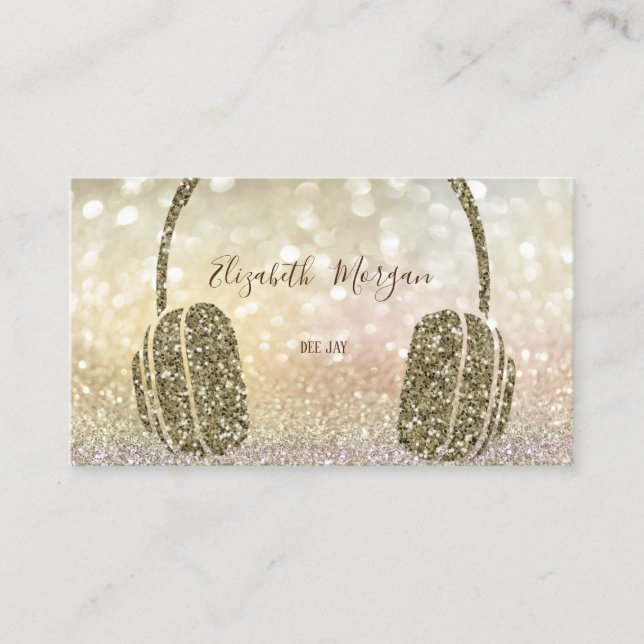 Elegan Glitter Headphone DJ Bokeh Business Card (Front)