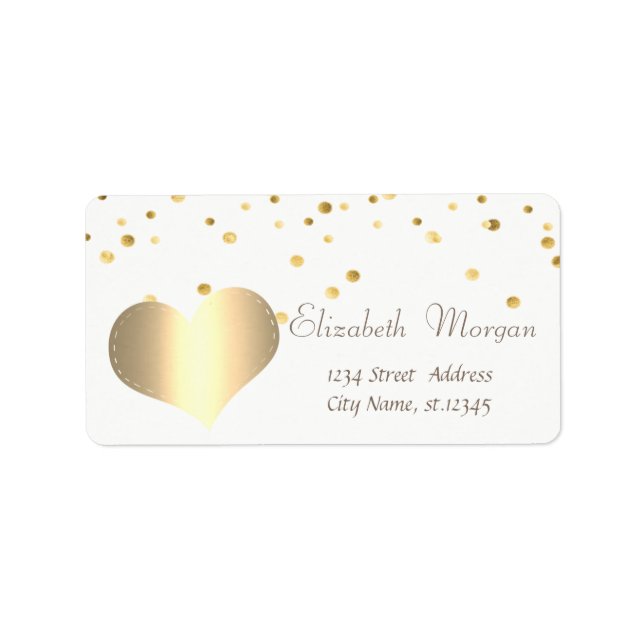 Elegan Gold Heart  ,Faux Gold Foil Confetti Label (Front)