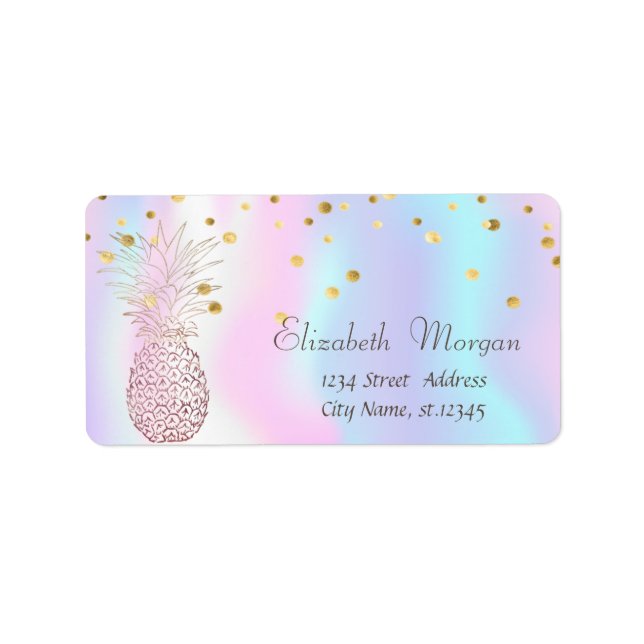 Elegan Pineapple Gold Foil Confetti Holographic Label (Front)