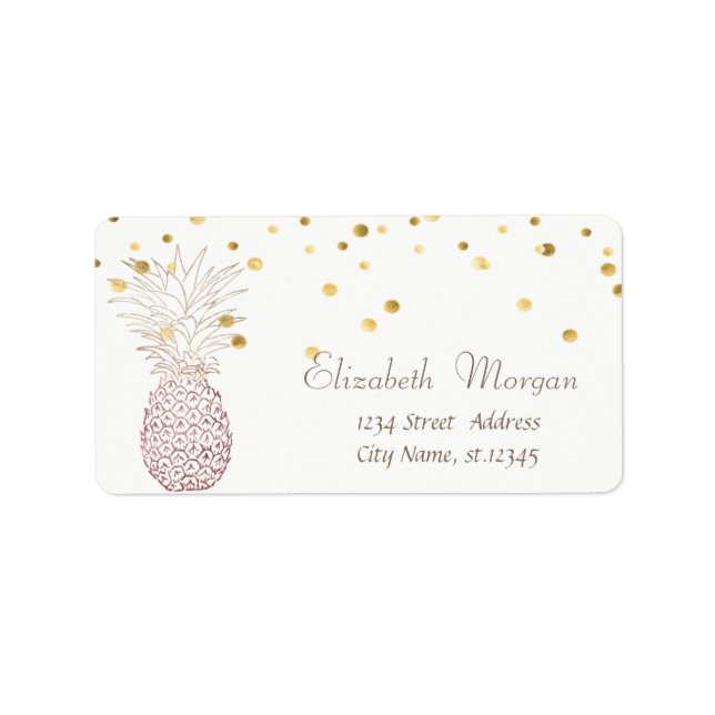 Elegan  Pineapple White,Fux Gold Foil Confetti Label (Front)