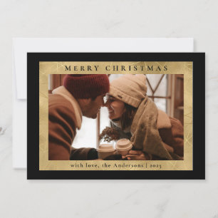 Elegan Stylish Black & Faux Gold   Photo Christmas Holiday Card