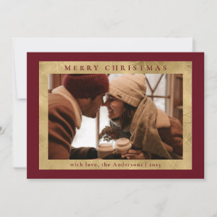 Elegan Stylish Red & Faux Gold   Photo Christmas Holiday Card