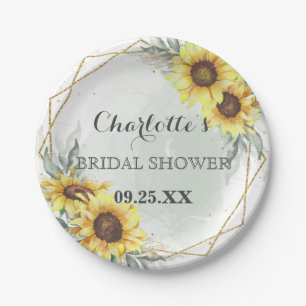Elegan Watercolor Sunflower Greenery Bridal Shower Paper Plate