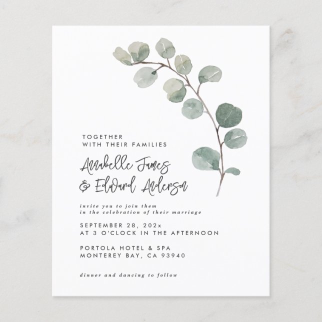 Elegan Wedding eucalyptus details, invitation chic (Front)