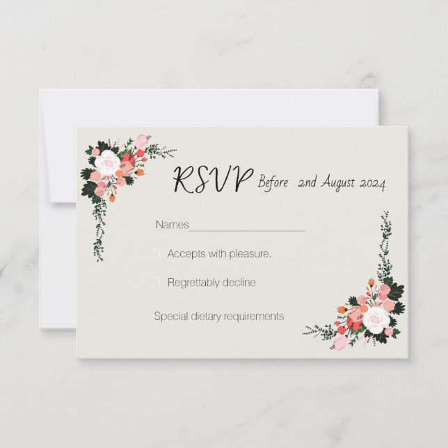 Elegance, Beautiful Pink and White Blush Wedding RSVP Card (Front)