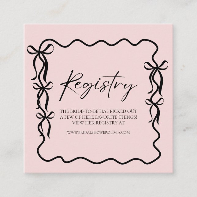 Elegance Black Bow Bridal Shower Enclosure Card (Front)