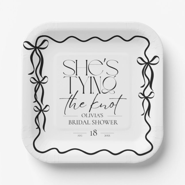 Elegance Black Bow Bridal Shower Paper Plate (Front)