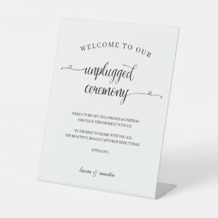 Elegance Black Heart Script Unplugged Ceremony Pedestal Sign