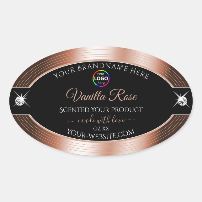 Elegance Black Shiny Rose Gold Logo Product Label (Front)