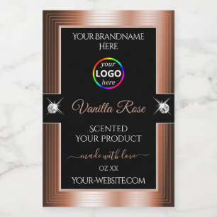 Elegance Black Shiny Rose Gold Logo Product Label