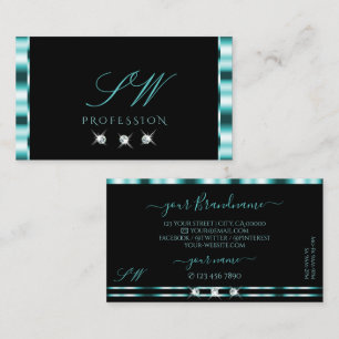 Elegance Black Teal Sparkling Diamonds Initials Business Card