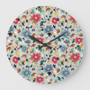 Elegance Blooms: Floral Vintage Background Large Clock