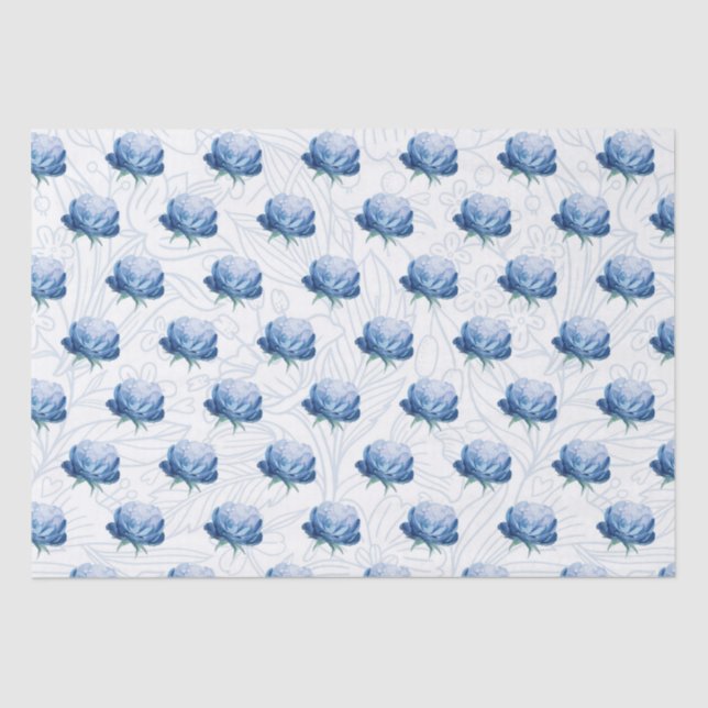 Elegance Blue Peony Botanical Wrapping Paper (Front)