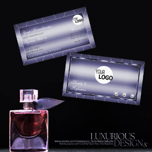 Elegance Blue Stylish Noble with Diamonds and Logo Business Card