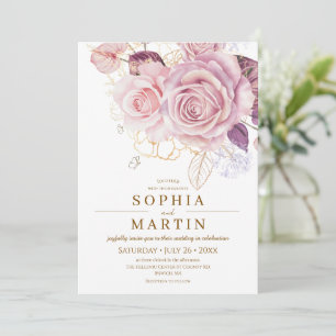 Elegance Blush Pink Dusty Roses Botanical Wedding Invitation