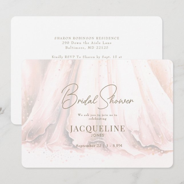 Elegance Blush Wedding Dress Bridal Shower Invitation (Front/Back)