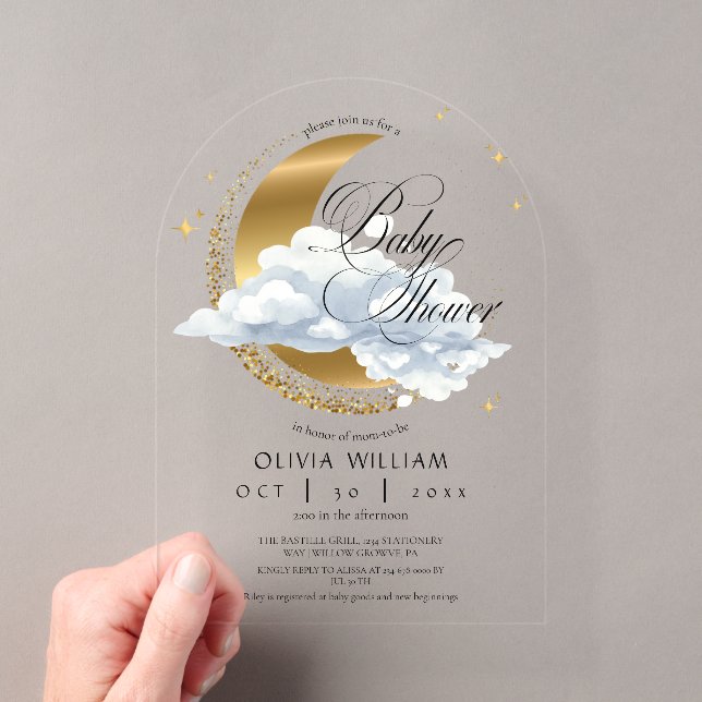 Elegance Celestial Baby Shower Gender neutral Acrylic Invitations (Insitu (Handheld))